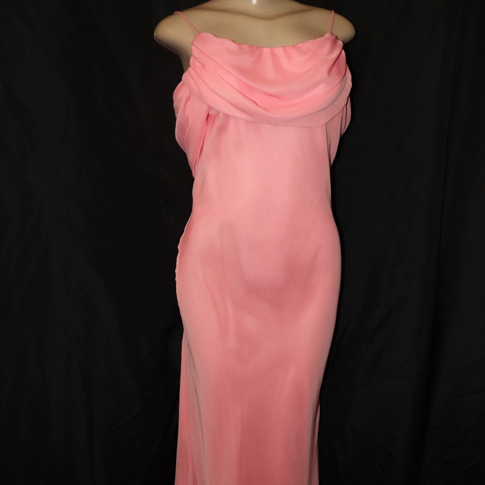 Milano formal gown w/spaghetti sz 12 peach(HH0536)